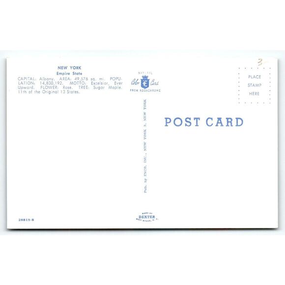 Greetings From New York Map Postcard Empire State Postcard Dexter Chrome Vintage - Picture 2 of 2